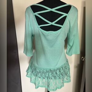 Mint Green Lace Hem Top